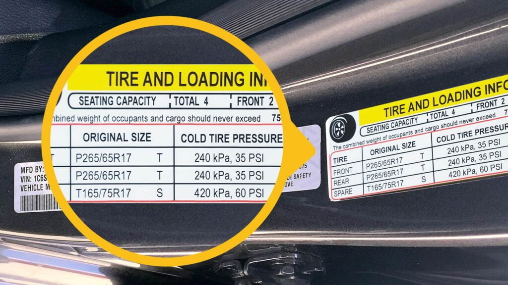 Tire Pressure Sticker on the driver's door jab
